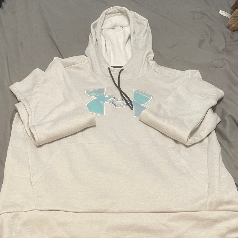 Under Armour White Hoodie with Blue Logo